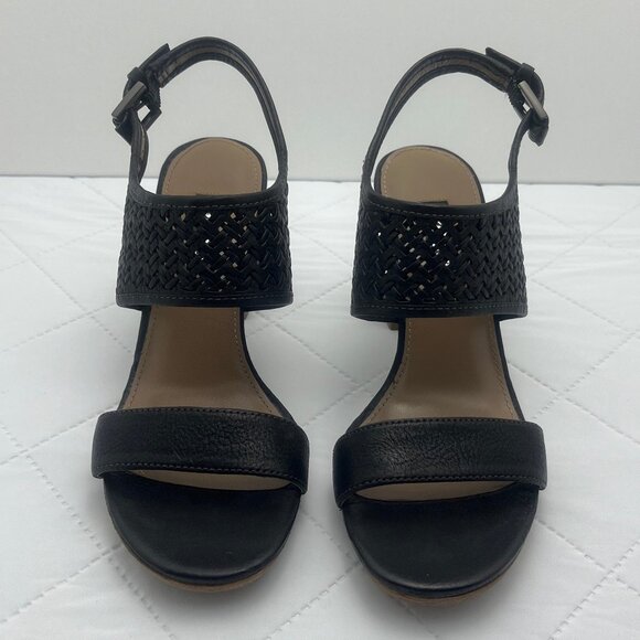 ECCO Dressy Leather Slingback Sandles with Wooden Heels - Authentic - Picture 1 of 12